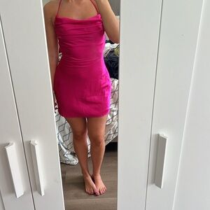 Pink silk cowl dress